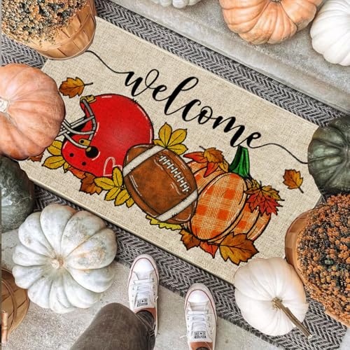Fall Football Doormat - Indoor & Outdoor Welcome Rug with Non-Slip Rubber Back, 17x29 Inches