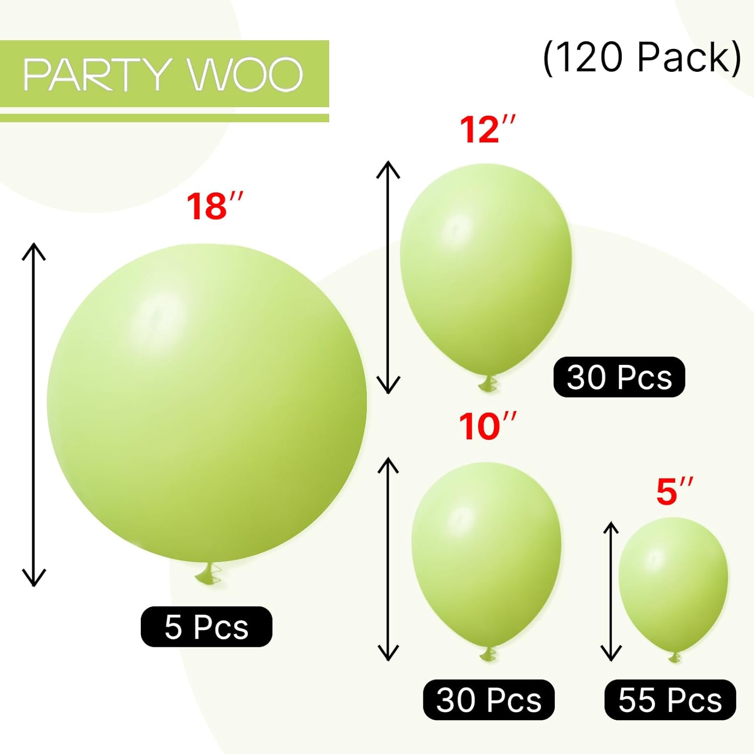 PartyWoo Lime Green Balloons - 120pcs Latex Balloon Arch Kit for Weddings & Birthdays | Various Sizes 5-18 Inch