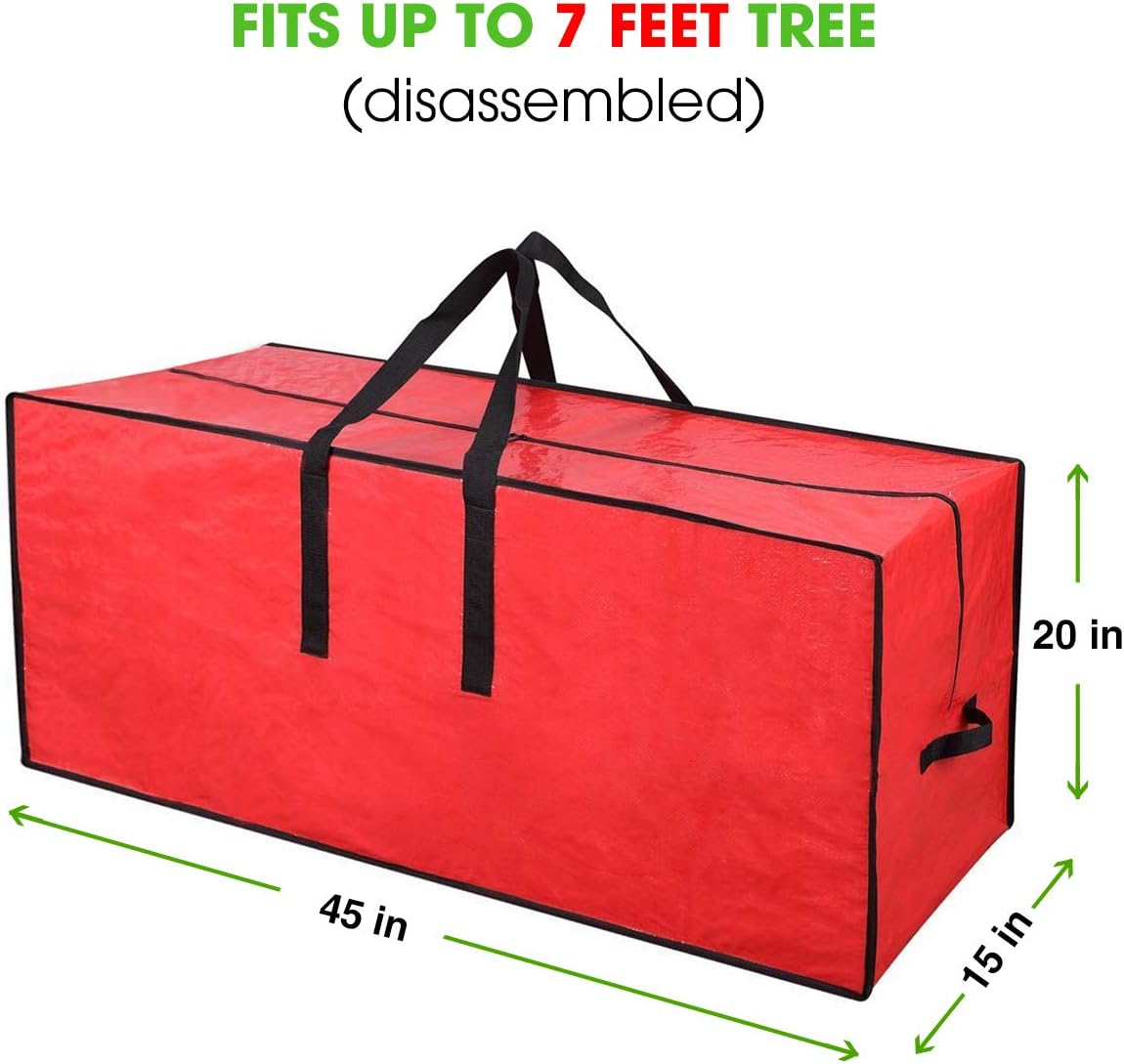 Primode Christmas Tree Storage Bag - Fits Up to 7.5 Ft Disassembled Tree | Protective Zippered Case (Red)