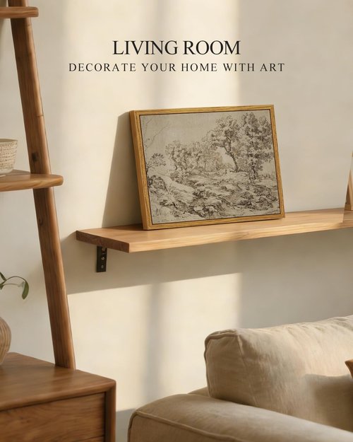 InSimSea Framed Canvas Wall Art - Neutral Sketch Landscape Painting for Rustic Home Decor | 10x8 in Beige Tones