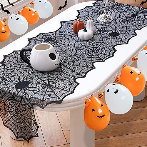 Jomelly Halloween Black Lace Spider Web Table Runner 18x72 Inch - Spooky Decor