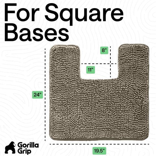 Gorilla Grip Plush Shaggy Chenille Bath Rug Mat - Soft Microfiber for Square Toilet Base | Machine Washable, Latte