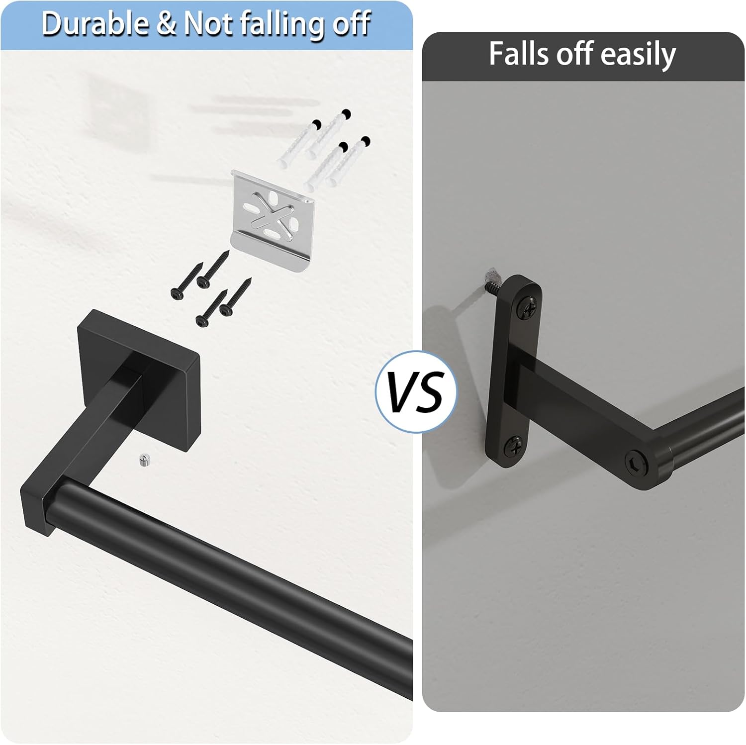 MKO Towel Bar - 24" Hand Towel Holder Rod | Durable Black Metal Wall-Mounted Rack - 2 Pack