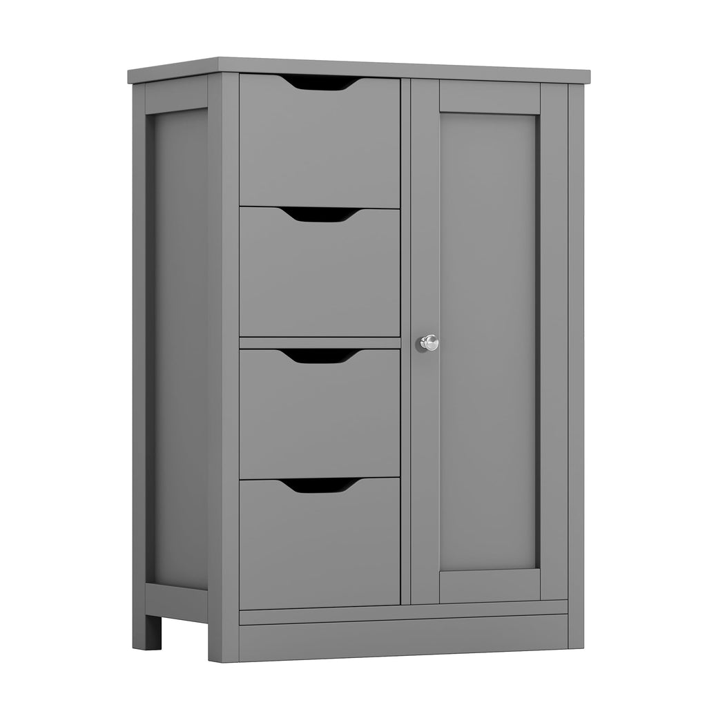 Shintenchi Bathroom Floor Storage Cabinet, Wooden Storage Organizer with 4 Drawers and 1 Cupboard, Freestanding Bathroom Furniture, Home Storage Unit with Adjustable Shelf, Black