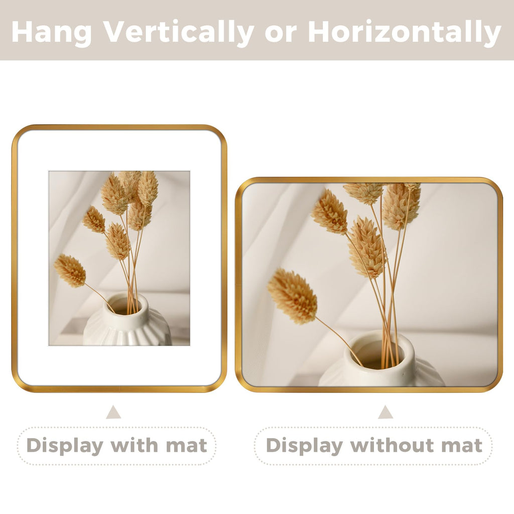 Golden State Art 11x14 Aluminum Picture Frame Bronze Gold - With Mat for 8x10 Photo or Without Mat for Round Edges 11 x 14 Photo with 1-inch Radius Corner - Real Glass - Matte Modern Wall Decor