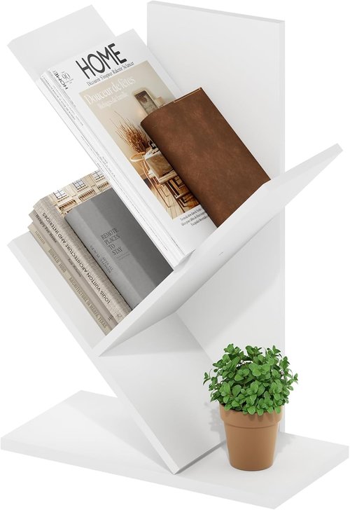 Furinno 3-Tier Tree Bookshelf - Stylish Angled Open Design for Room Decor | White, 8.4 x 15.7 x 21.3 Inches