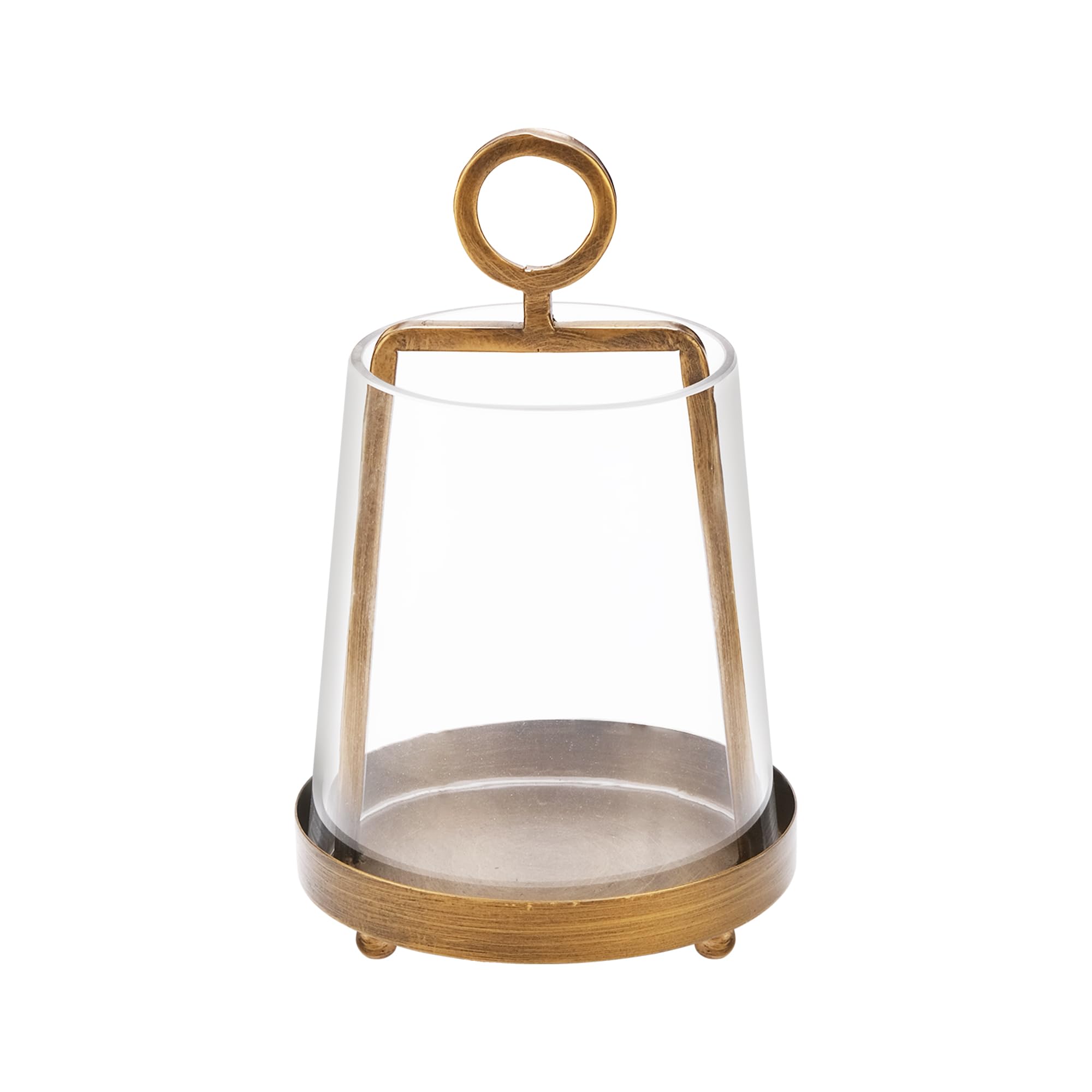 Twakutwaku 6" Wide Modern Farmhouse Metal Hurricane Candle Holder with Handmade Sturdy Glass Sleeve in Antique Brass for Pillar Candle & Plants, Glass Hurricane Lantern, Industrial, Minimalistic