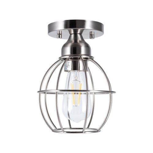 GRUENLICH Semi Flush Mount Ceiling Light Fixture for Outdoor and Indoor, E26 Medium Base 60W Max, Metal Housing and Metal Cage, Bulb not Included, 2-Pack, Nickel Finish