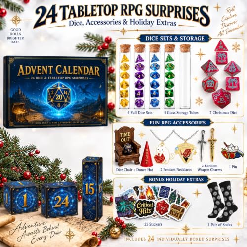 Tabletop RPG Advent Calendar with Dice Sets & Surprises - Christmas Countdown Gift