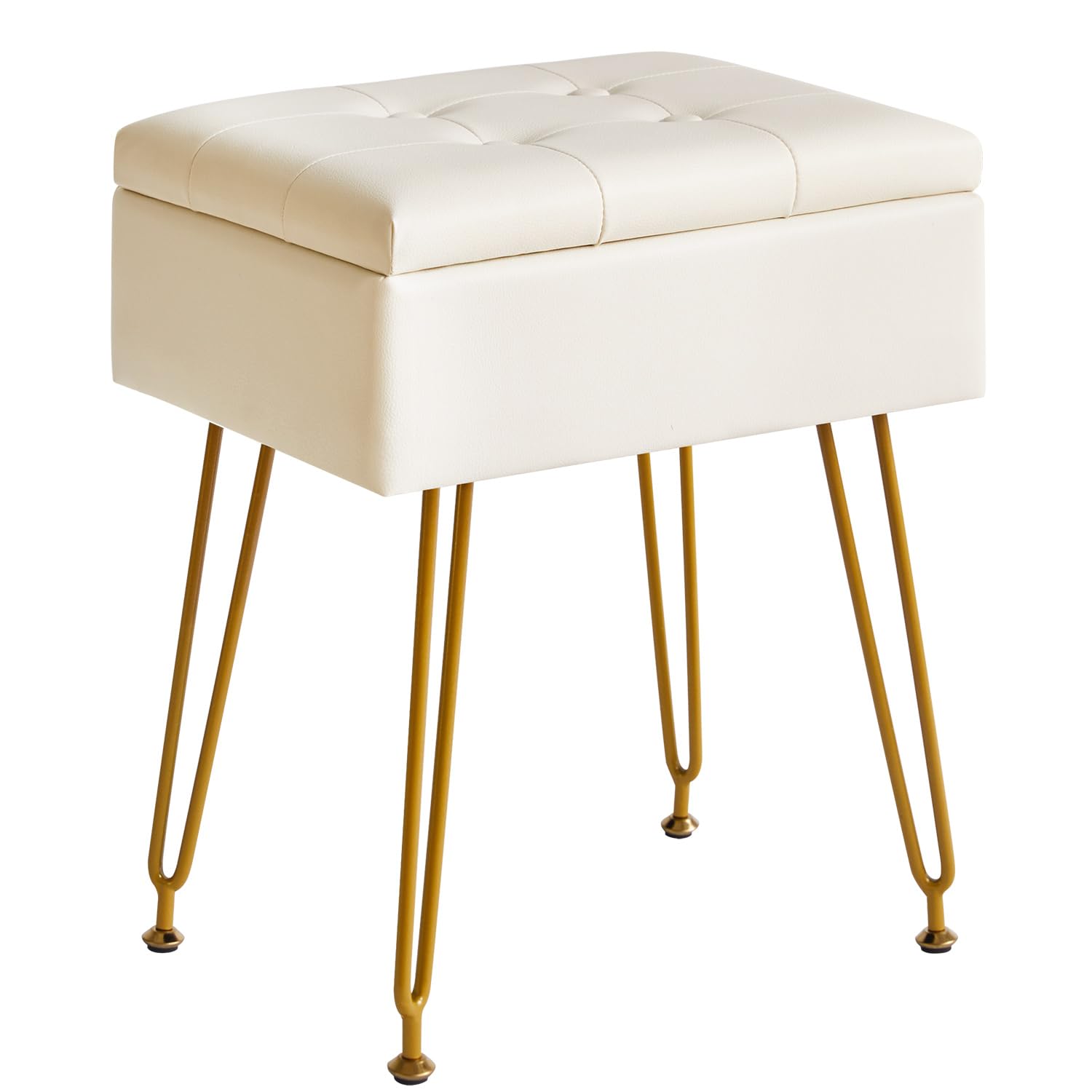 IBUYKE Multifunctional Storage Vanity Stool with Flip Tabletop, Adjustable Metal Legs & PU Leather - 40x30x48cm Ottoman Footrest for Makeup, Living Room, Entryway, White WBD014W