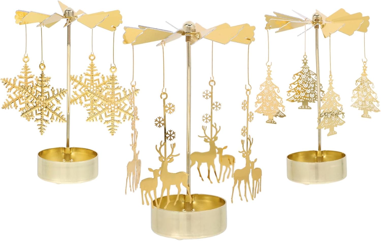 Zerodeko Rotary Candle Holder Set - 3pcs Metal Spinning Windmill Design for Christmas Decor | Festive Centerpieces