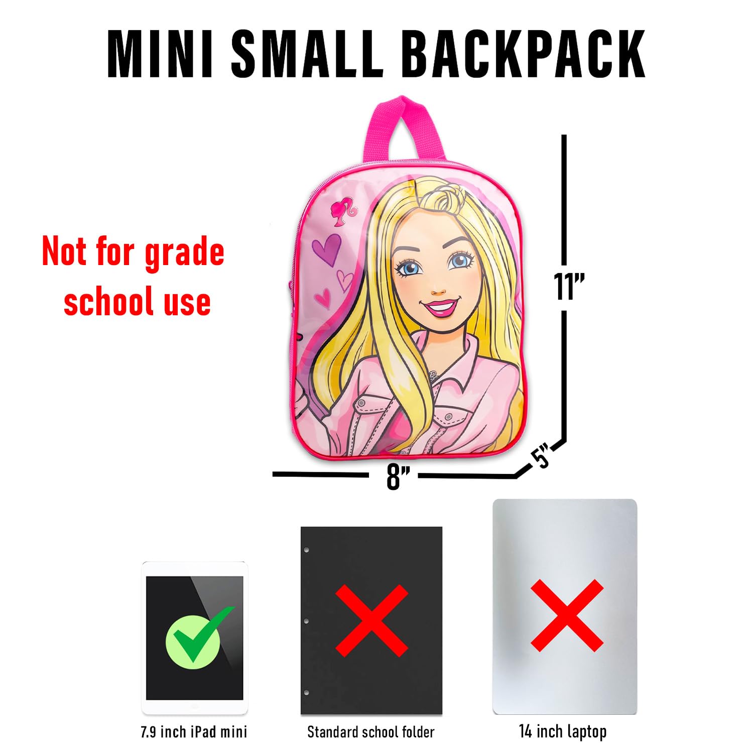 Barbie Mini Backpack with Lunch Box for Girls - Bundle with 11" School Bag, Lunch Bag Plus Tattoos, Water Bottle, and More | Barbie Girls Backpack Elementary School