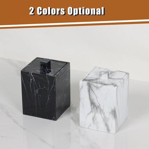 Jung Ford Marble Pattern Cotton Swab Holders - 2-Pack Resin Bathroom Storage Jars | Black