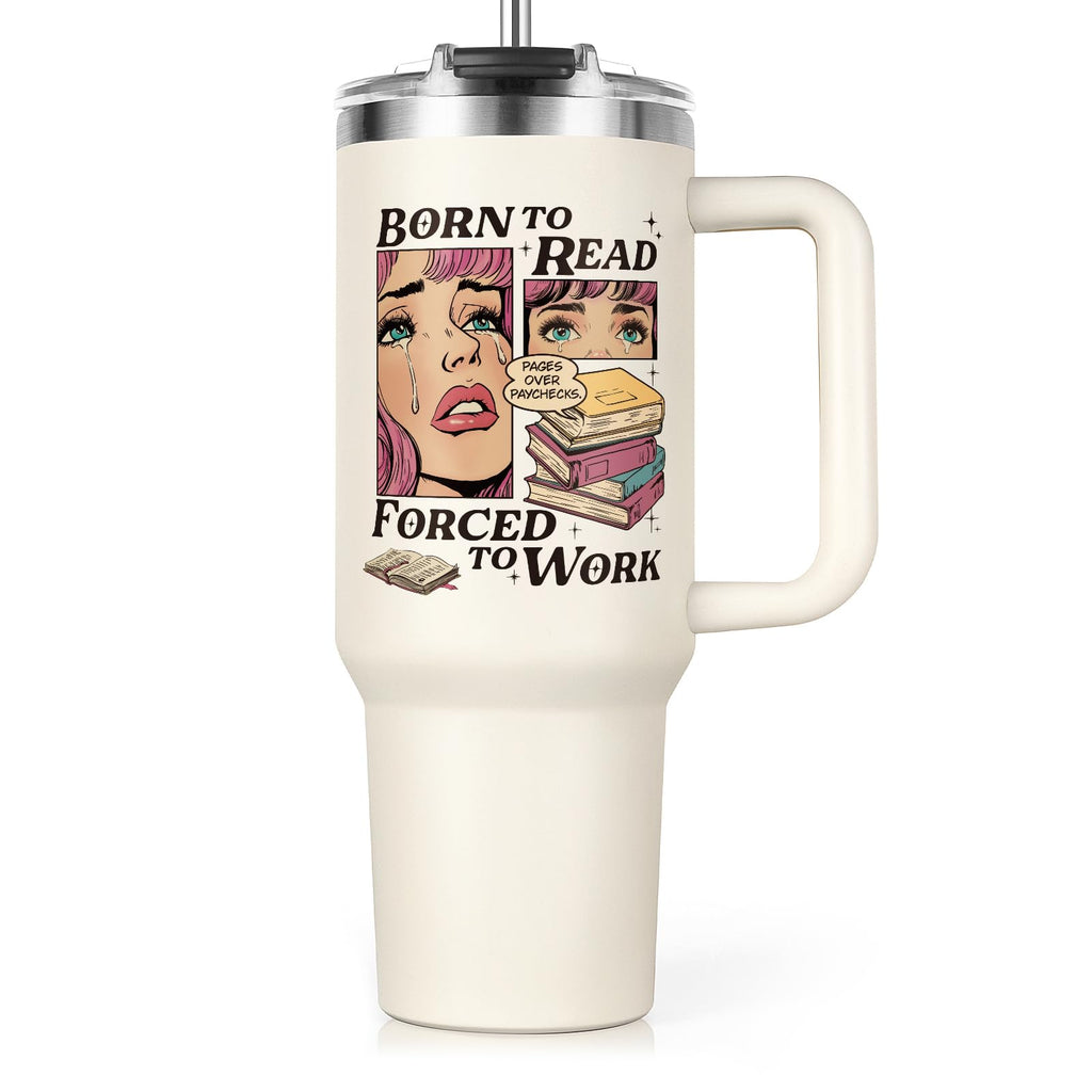 Shqiueos Funny Book Lovers Gifts for Women 40oz Tumbler with Handle and Straw Lid, Christmas Bookish Gifts, Reading Gift for Reader, Librarian, Nerd, Bookworm Cup Water Bottle, Book Themed Present