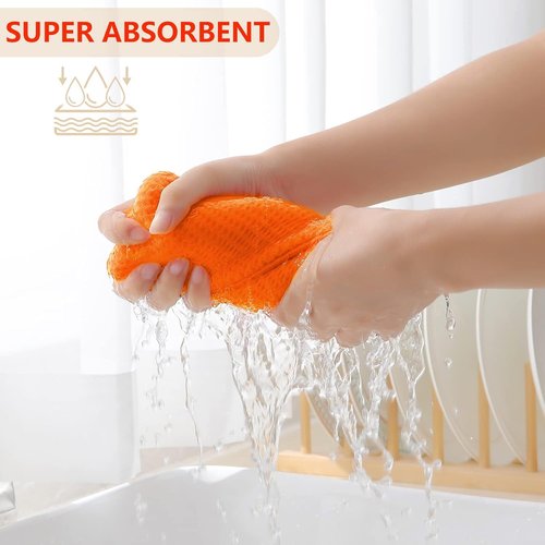 Homaxy 100% Cotton Dish Cloths - Ultra Soft & Absorbent Quick-Drying Towels | 12x12 Inches, 6-Pack, Orange