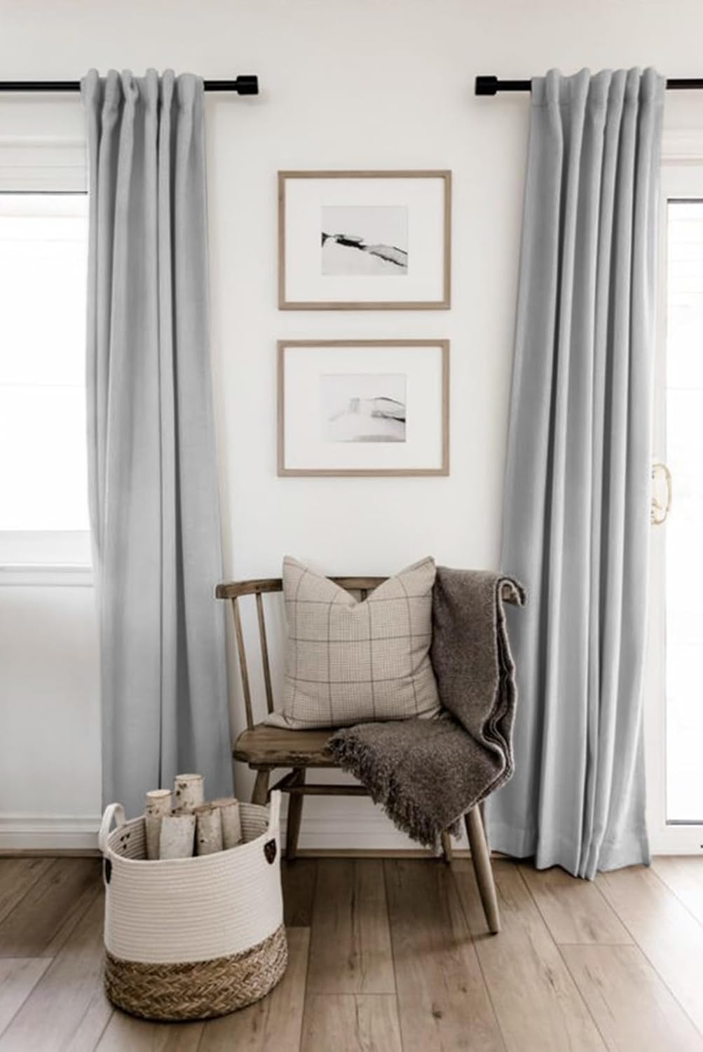 Skiennix 100% Blackout Linen Curtains - Thermal Insulated Drapes, 2 Panels Set, 50" W x 96" L, Grey