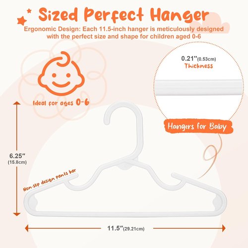 HOUSE DAY Premium Baby Hangers - 20 Pack Slim White Plastic Hangers for Infant & Toddler Clothes