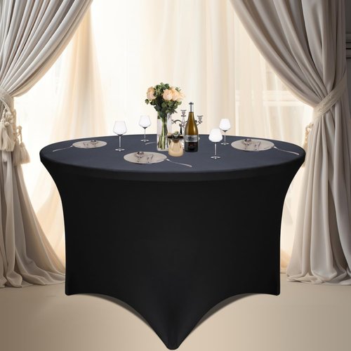 Yoquare 8 Pack - Black Round Table Skirt (60" Diameter x 30" H) for 5ft Tables | Polyester Spandex Washable Cover | Wrinkle & Stain Resistant | Wedding, Party, Banquet Decor
