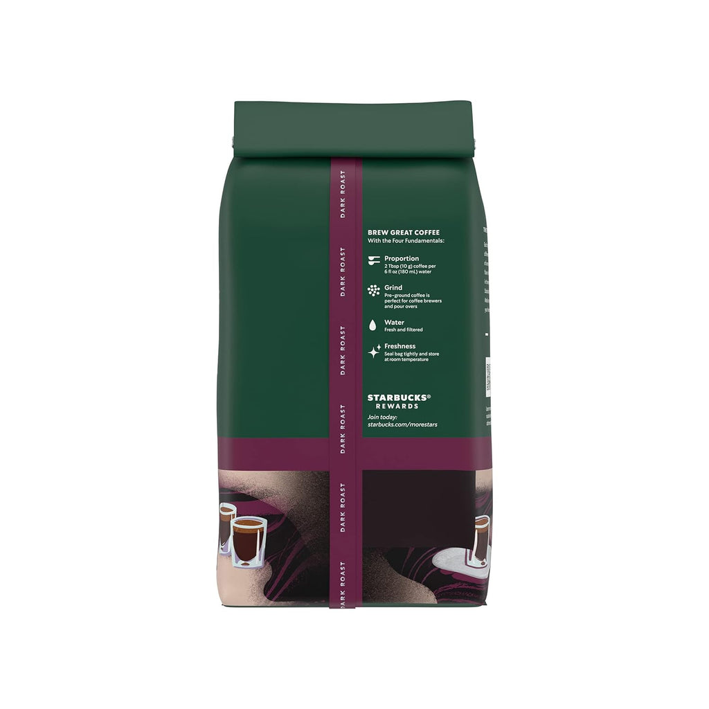 Starbucks Ground Coffee - Dark Roast Espresso Blend | Six 12 oz Bags for Hot or Iced Coffee