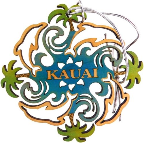 Kauai Hawaii Ornament - Wooden Christmas Tree Decoration with Dolphin Design | Unique Souvenir