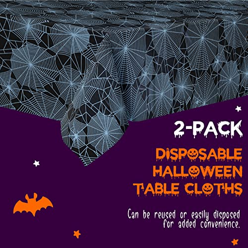 Halloween Tablecloths - 2-Pack Disposable Spider Web Design, 54x108"