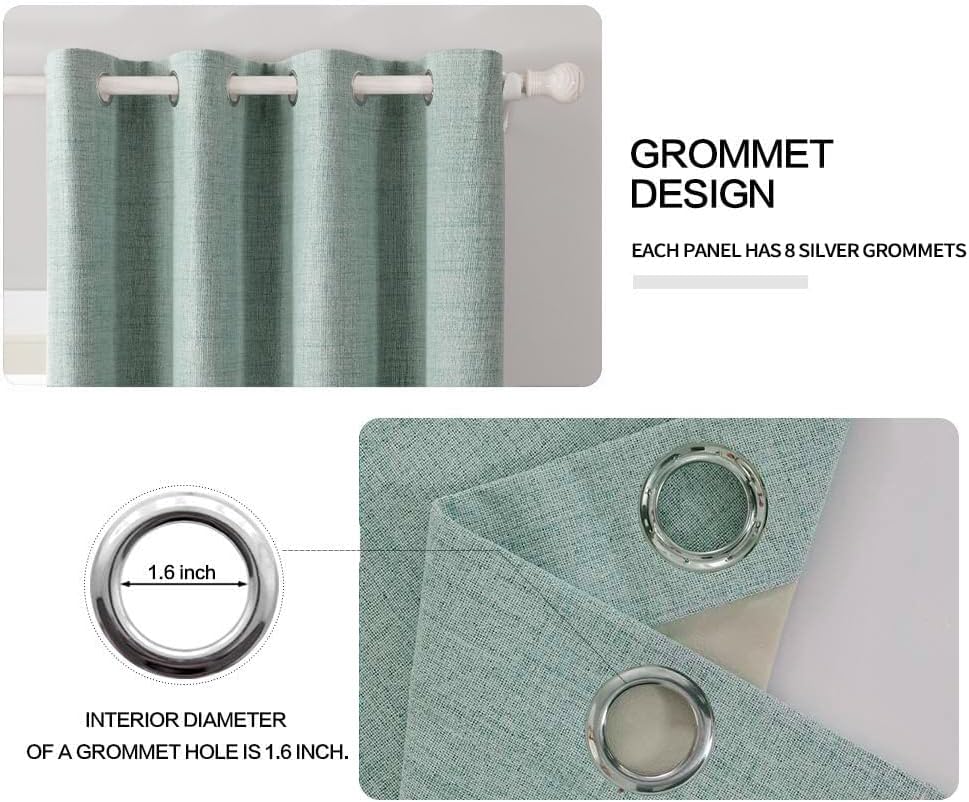MIULEE Blackout Curtains - 100% Thermal Insulated Linen Texture - Seafoam Green | 52x108 Inch (2 Panels)
