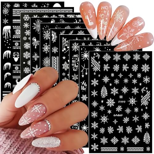 Christmas 3D Snowflake Nail Art Stickers 10 Sheets White Glitter Winter Decals