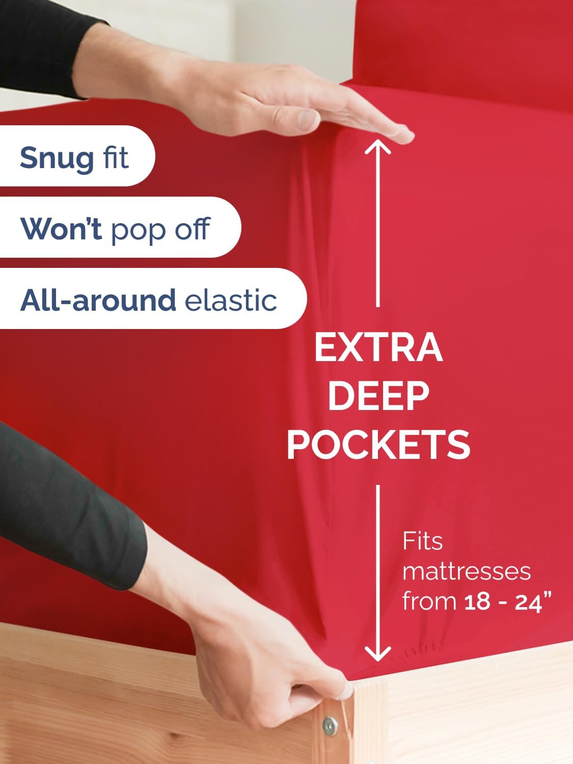 Skiennix Extra Deep Split King Sheet Set - 7 Piece Breathable Cooling Bedding - Soft, Wrinkle-Free Red