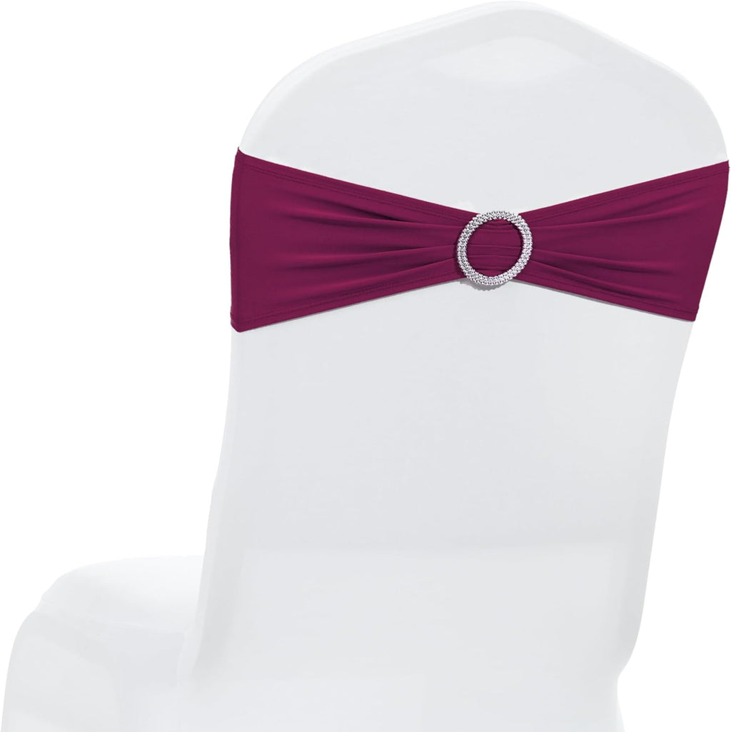 MDS Spandex Chair Sashes - 150 Universal Elastic Stretch Bands with Buckle Slider Bow | Eggplant Color