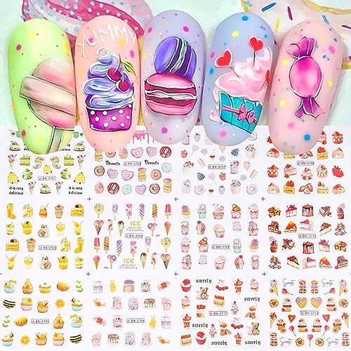 GRITOSE 12 Sheets Colorful Donut Ice Cream Candy Nail Art Water Decals