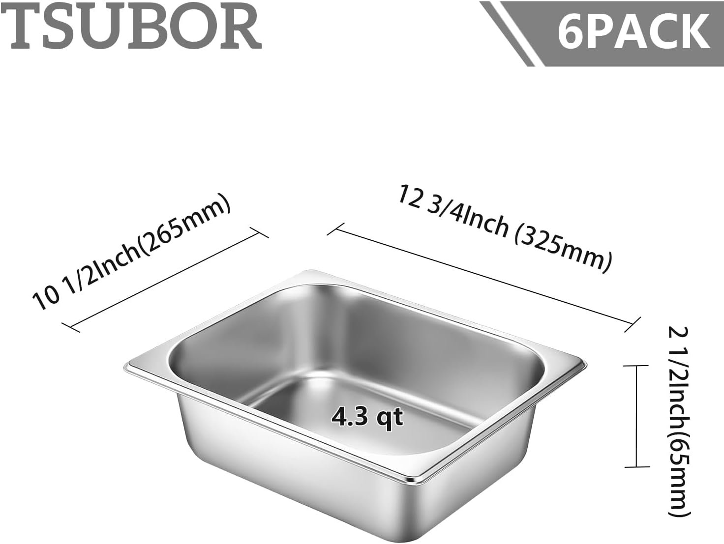 Skiennix Stainless Steel Hotel Pans - 1/2 Size, 2.5 Inch Deep, Anti-Jam Lids for Catering & Food Storage