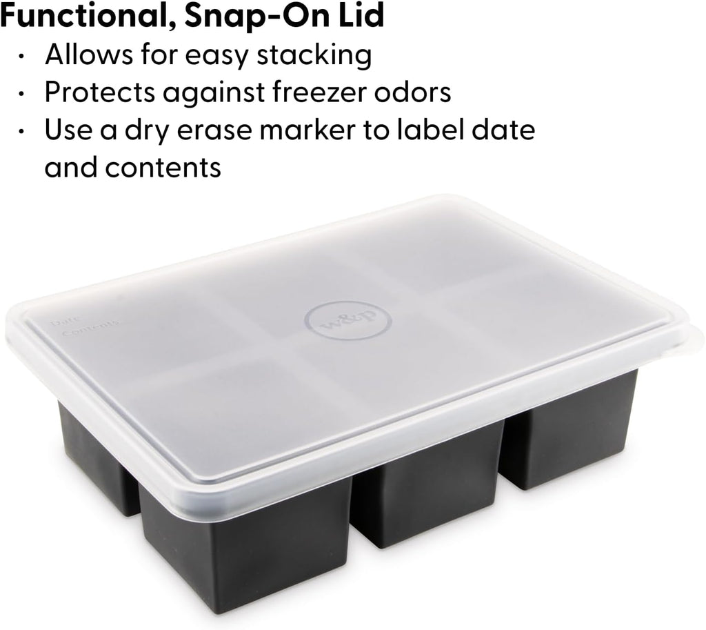 W&P Cup Cubes Silicone Freezer Tray - Blue 1-Cup Portion Maker for Soup, Broth & Leftovers
