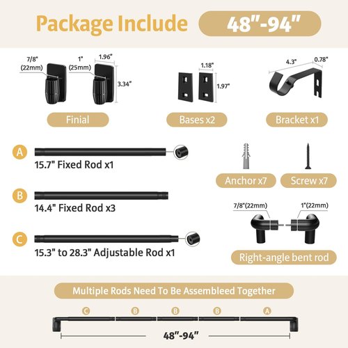 Black Curtain Rods for Windows 48 to 84 Inches, Quick-Release 1" Adjustable Blackout Curtain Rods - Heavy Duty Wrap Around Matte Black Wall Mounted, for Bedroom, Sliding Door from PeSenp