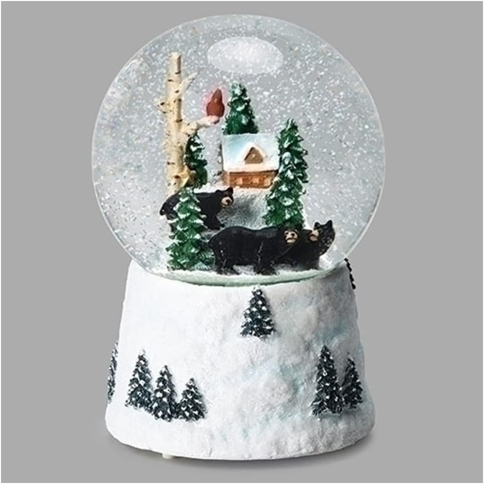Roman Black Bear Family Musical Swirl Dome | 120mm, 6.7-Inch Christmas Decoration