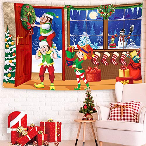 Christmas Photo Backdrop Banner for Photography Scene Decor - Santa Elves Snow Winter Scene