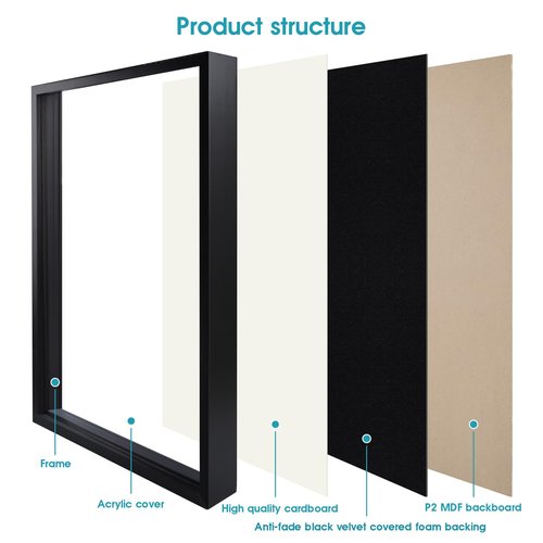 16x20 Small Shadow Box Frame, Jersey Frame Display Case with Grade A Natural Pine Wood Acrylic Front Jersey Frame for Soccer Basketball Baseball Shirts, Black