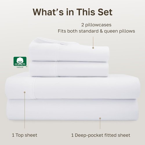 California Design Den Queen Sheet Set - 100% Soft Cotton, 400 Thread Count, Silky Smooth Sateen, Deep Pockets - White