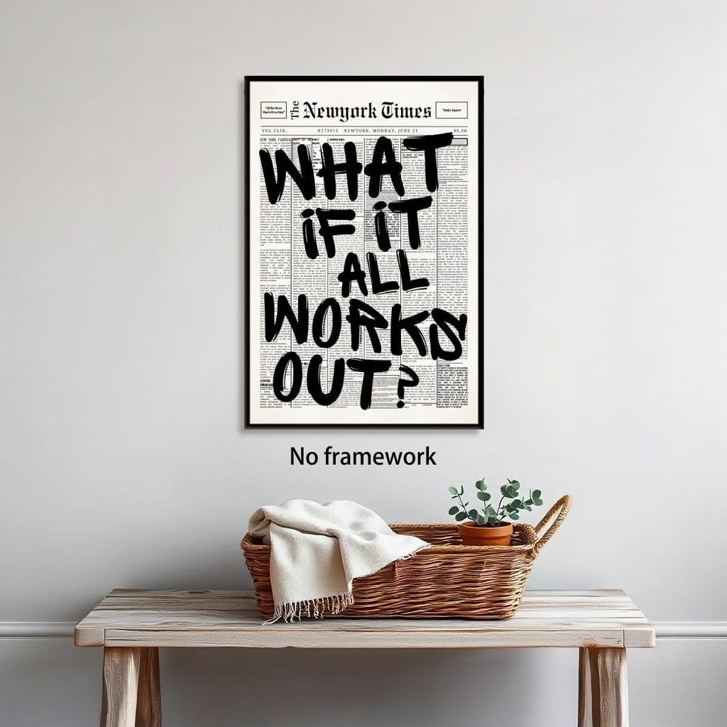 Trendy What If It All Works Out Poster - Black and White Inspirational Wall Art | Motivational Quote Print for Office or Bedroom - 16x24 Inch Unframed