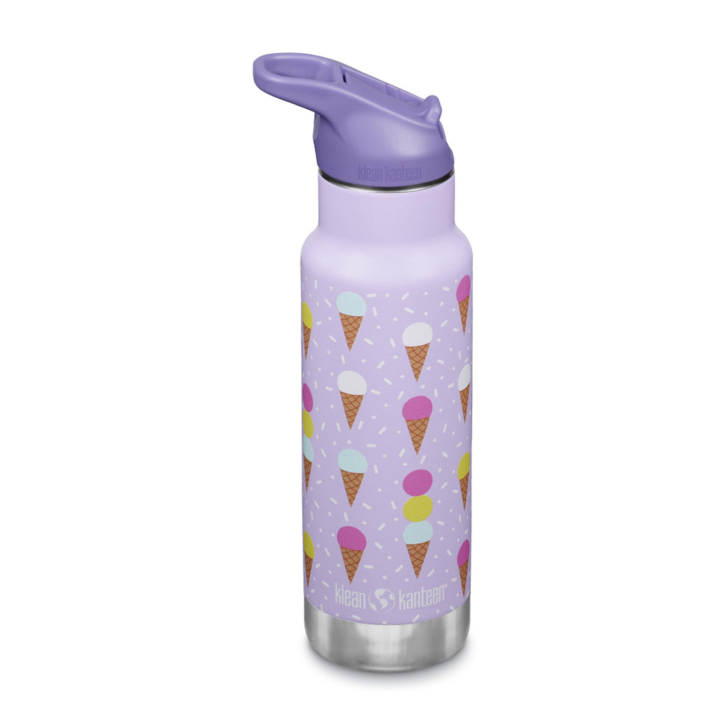 Klean Kanteen 12 oz Classic Kid's Insulated Water Bottle with Flip Seal Sport Cap - 100% Leakproof Cap - BPA-Free - Stainless Steel Material - Ice Cream