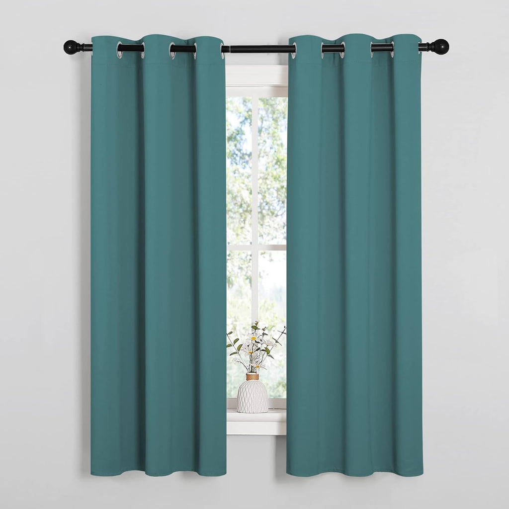 NICETOWN Blackout Kitchen Curtain Panels - Thermal Insulated Grommet Drapes | Sea Teal, 34x63 Inch Pair