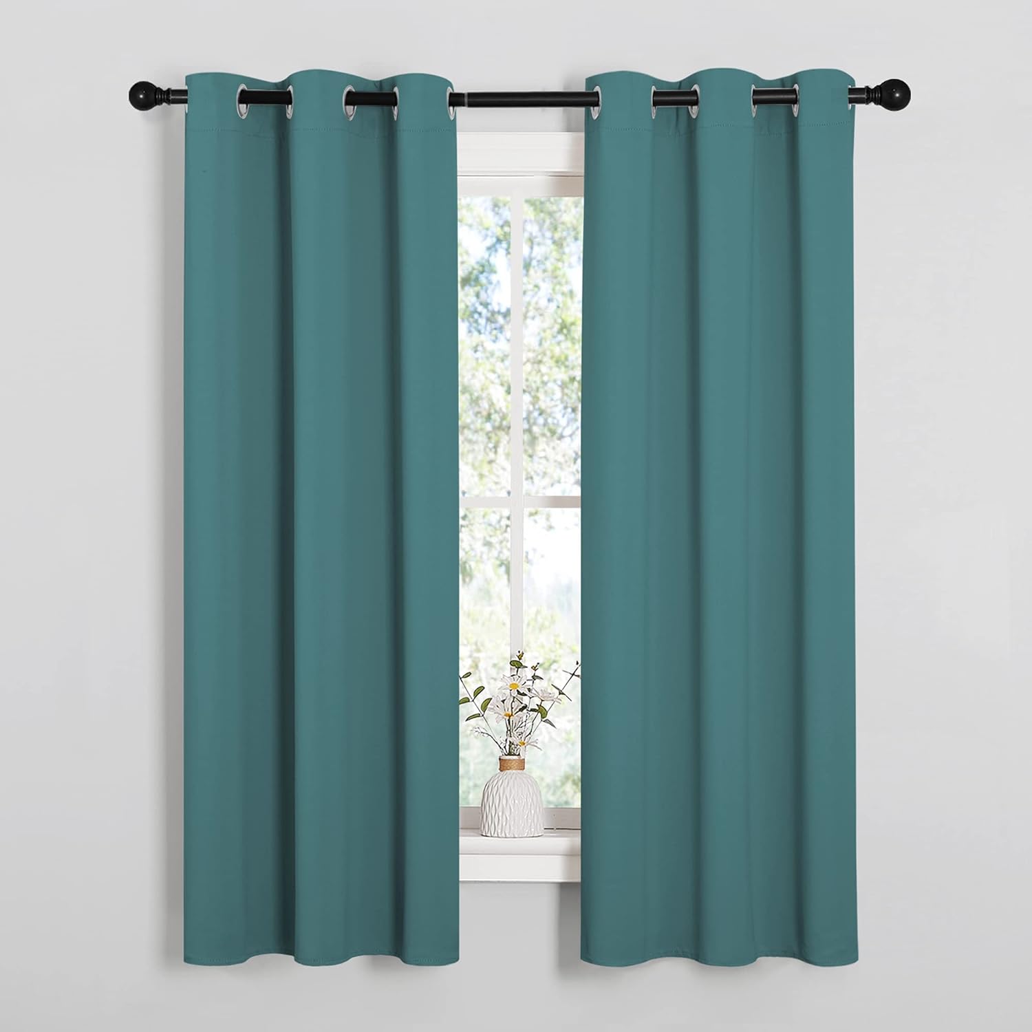NICETOWN Blackout Kitchen Curtain Panels - Thermal Insulated Grommet Drapes | Sea Teal, 34x63 Inch Pair