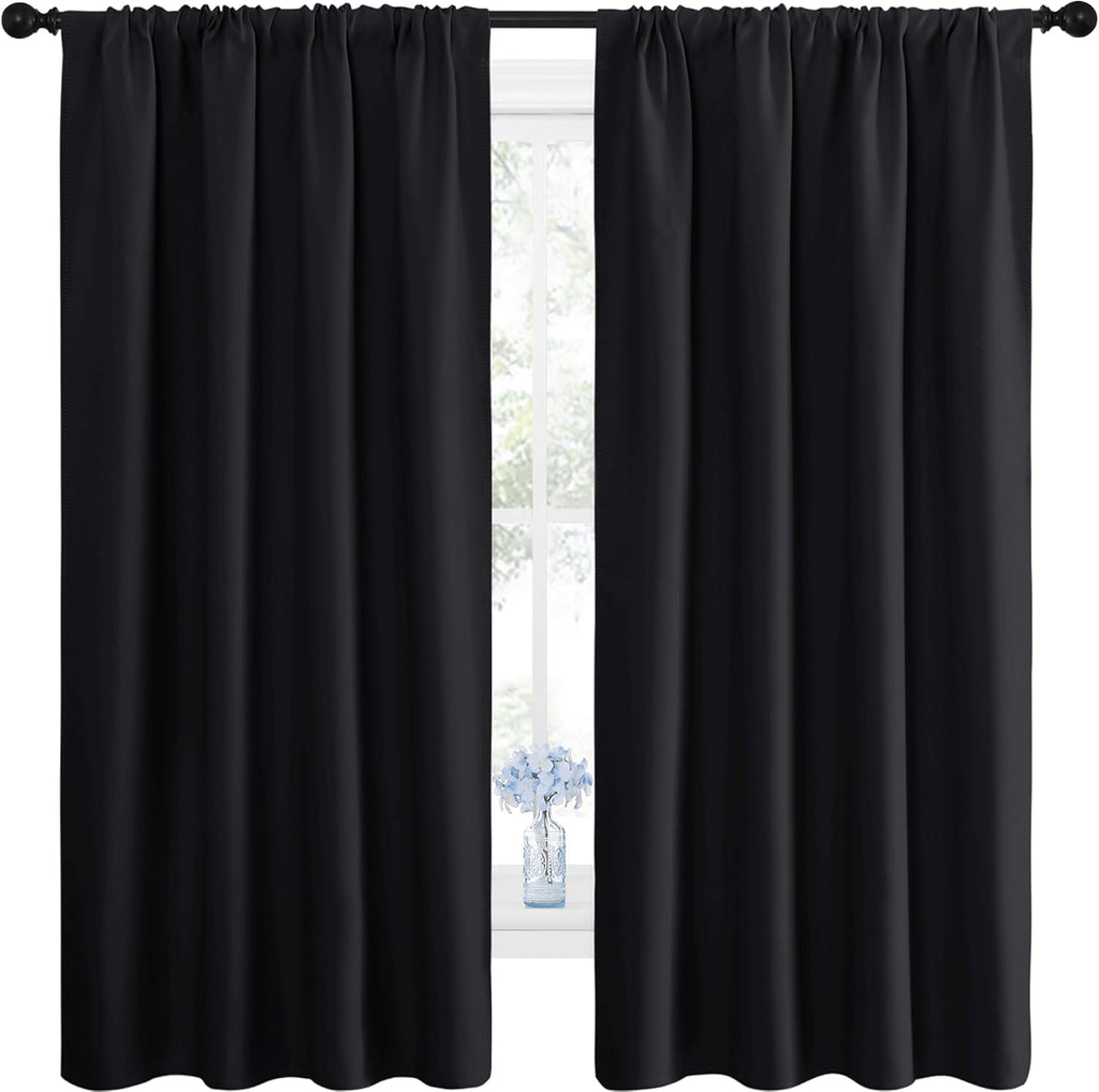 NICETOWN Blackout Curtains - Solid Thermal Insulated Drapes for Bedroom | 2 Panels, 42" x 63", Black
