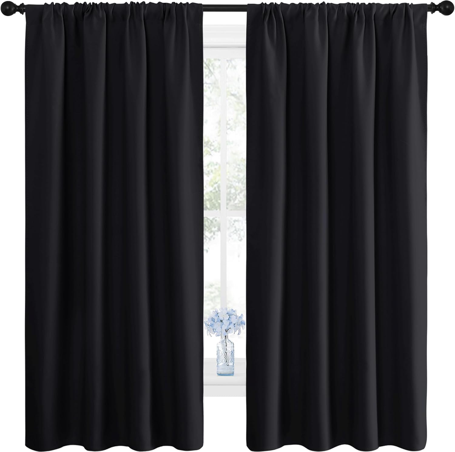 NICETOWN Blackout Curtains - Solid Thermal Insulated Drapes for Bedroom | 2 Panels, 42" x 63", Black