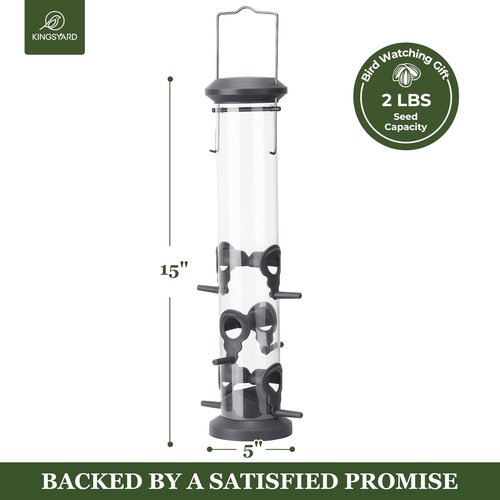 Kingsyard Tube Feeders - 2 Pack with 6 Feeding Ports | Premium Weatherproof Design for Attracting Wild Birds (Black)
