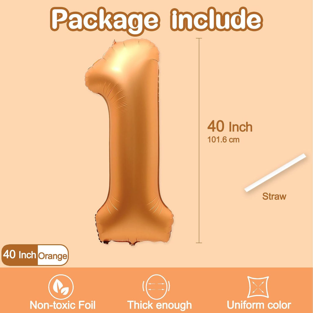 Number 1 Balloon by [Brand Name] - 40 Inch Orange Foil Balloon for First Birthday, Graduation & Celebrations