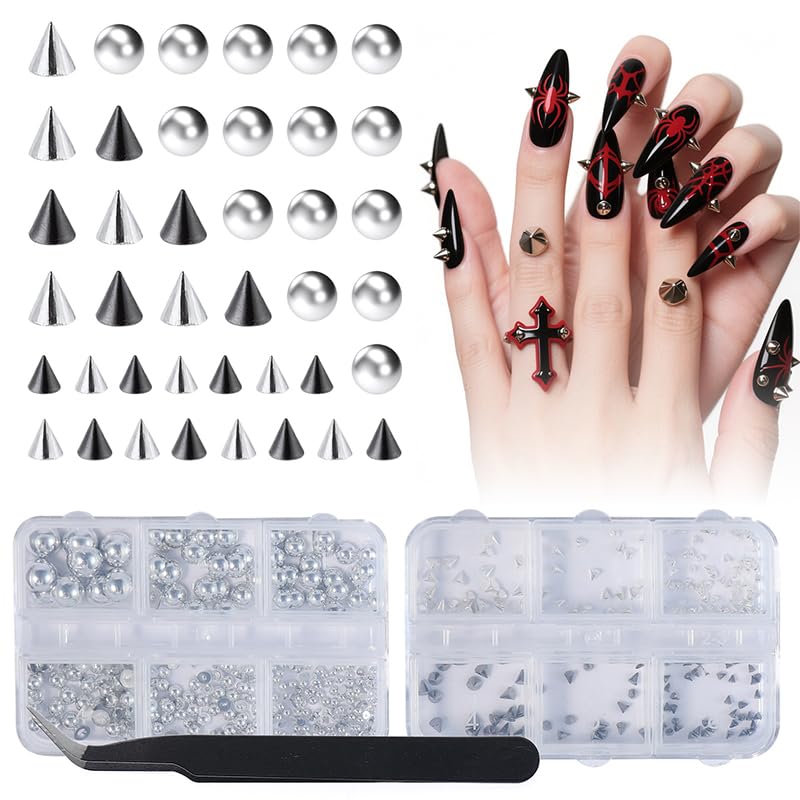 3D Mini Metal Nail Art Spikes for Gothic Manicure - 2 Boxes
