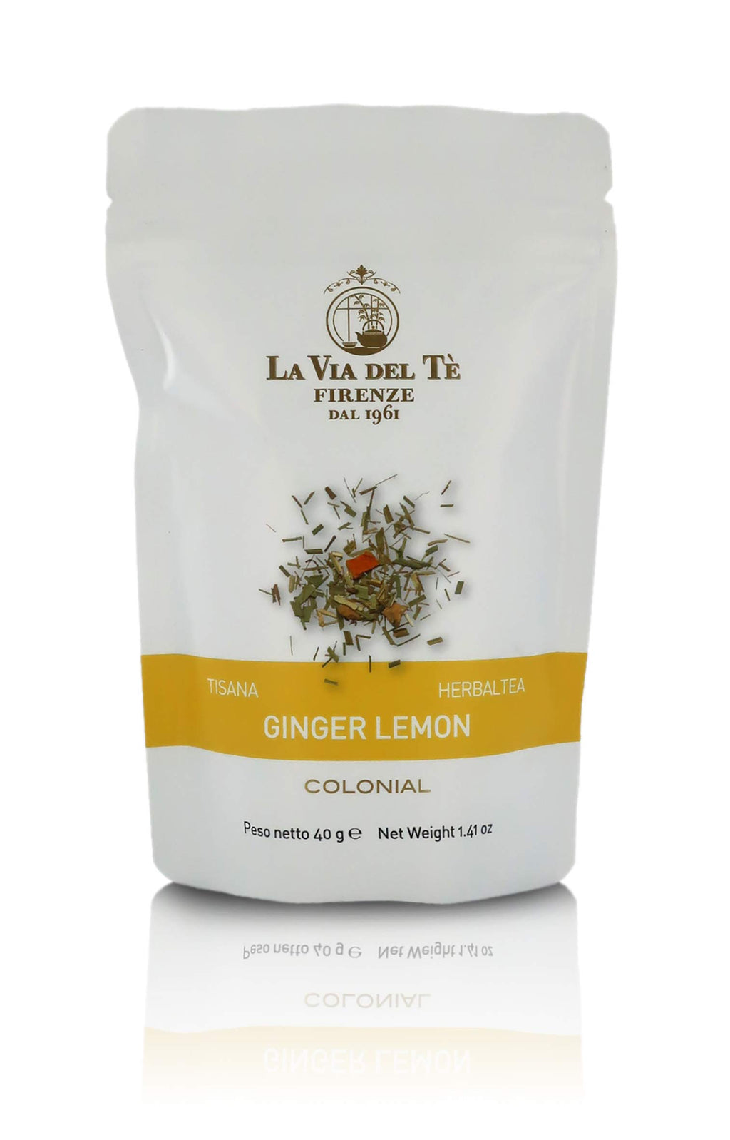La Via del Te Herbal Tea Ginger Lemon, Revitalizing Herbal Tea with Lemongrass & Ginger, Pouch, 40g / 1.41oz (Pack of 2 Pieces)