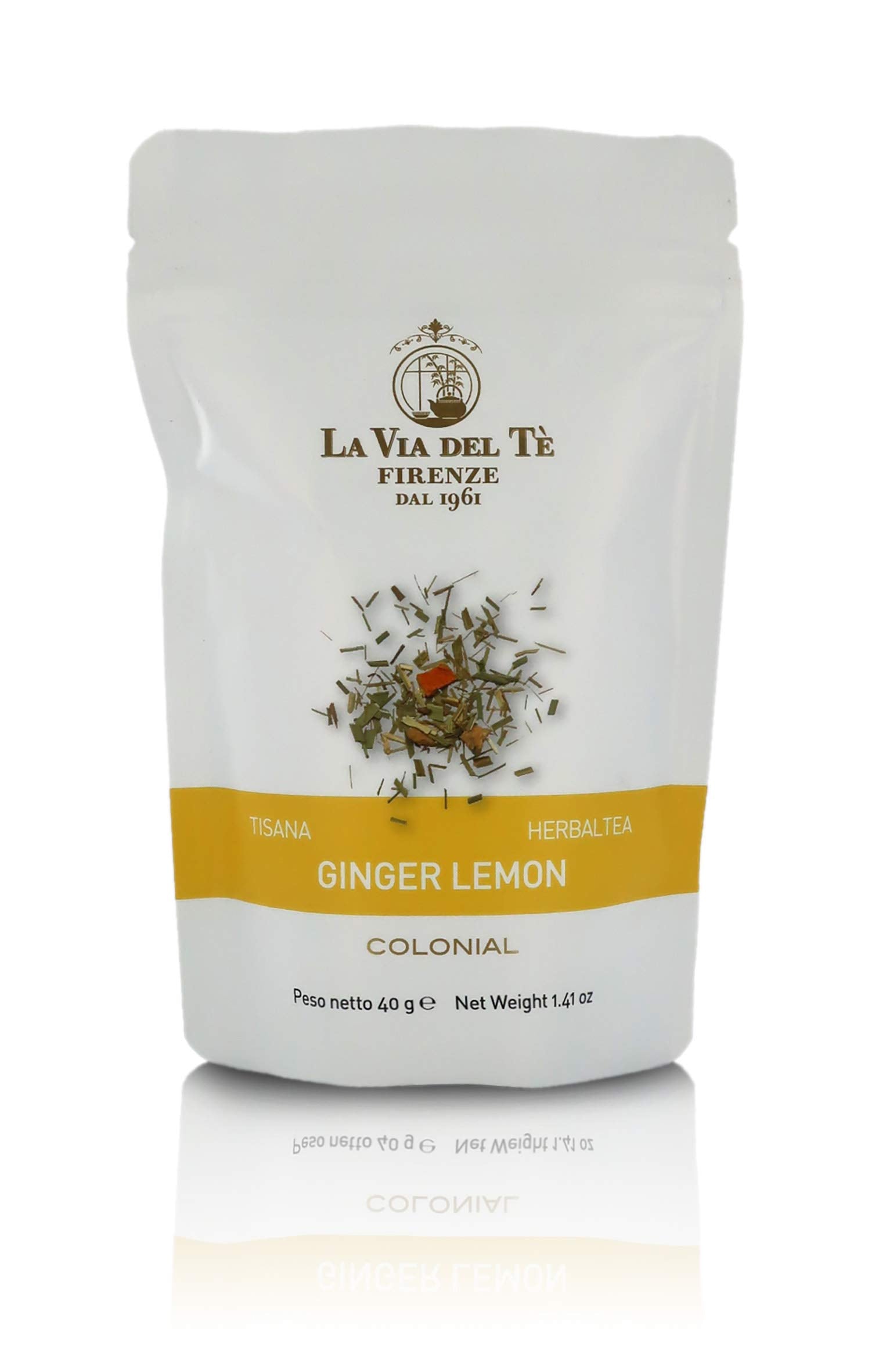 La Via del Te Herbal Tea Ginger Lemon, Revitalizing Herbal Tea with Lemongrass & Ginger, Pouch, 40g / 1.41oz (Pack of 2 Pieces)