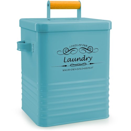 ELITAPRO Detergent Storage Container with Scoop & Lid- Modern Farmhouse Metal Powder Dispenser for Laundry Room Decor and Accessories (Teal)