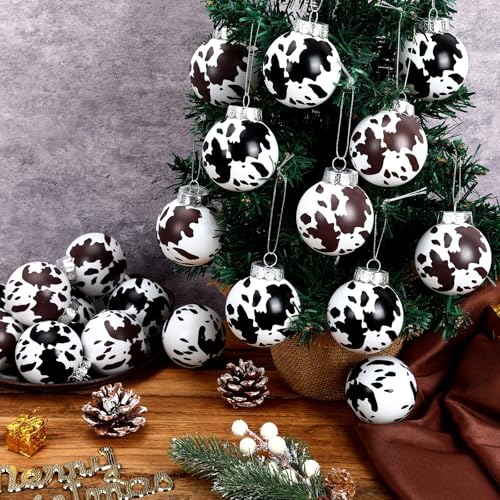 Cowhide Christmas Ornaments Set - Black & White Holiday Decorations, 24 Pack
